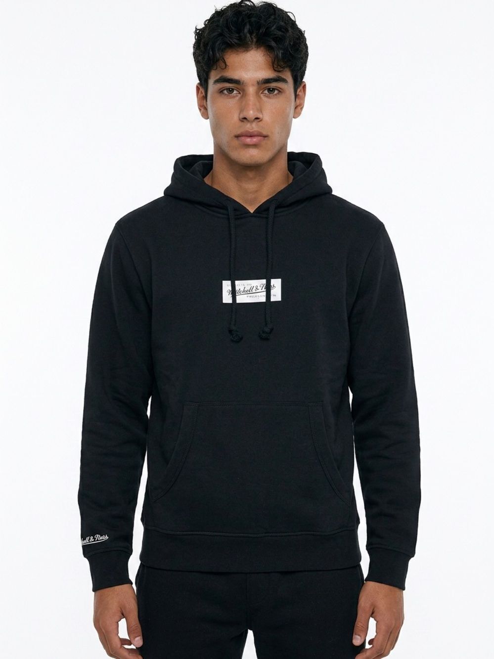 MITCHELL & NESS | NEW Branded Black & White Box Logo Hoodie Men’s Size Small